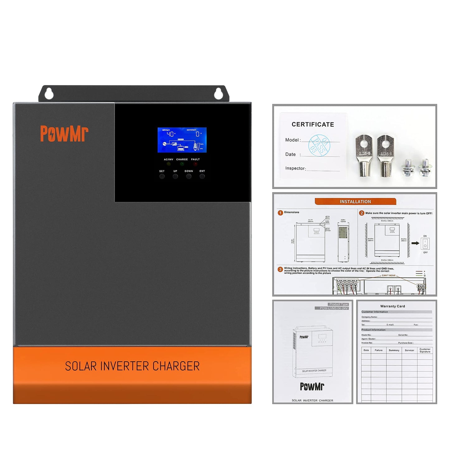 PowMr 110 V Solar-Wechselrichter Hybrid 48 V 24 V 5 kW 3 kW MPPT eingebautes 80 A 60 A Ladegerät reiner Sinus-Hybrid-Wechselrichter 100 V bis 120 V