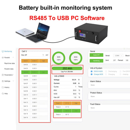 LiFePO4 48V 200AH Battery Pack Max 32 Parallel 10KWH Built-in BMS With CAN RS485＞6000 Cycles For Solar 10 Year Warranty Tax Free