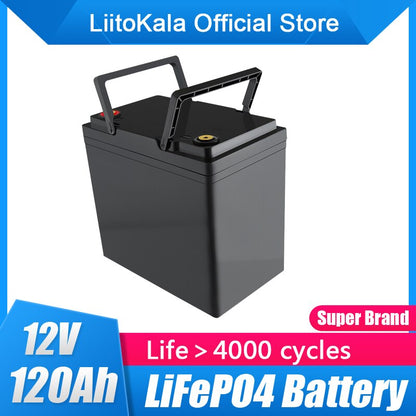 LiitoKala 12 v 120ah capacidade lifepo4 12.8 v bateria solar rv ferro de lítio recarregável com bms para acampamento ao ar livre