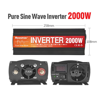 Nuovo inverter a onda sinusoidale pura 1000W-4000W Inverter per auto solari con display a LED Convertitore di tensione CC 12V 24V a CA 220V