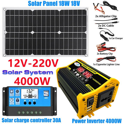 Solar Power Generation System Dual USB 18W Solar Panel 6000W Power Inverter with Smart LCD Display Dual USB Ports Controller Set