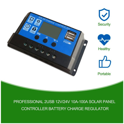 Professioneller Solarpanel-Controller, Batterieladeregler, 2 USB, 12 V/24 V, 10 A ~ 100 A, Photovoltaik-Straßenlaternen-Steuerungssystem