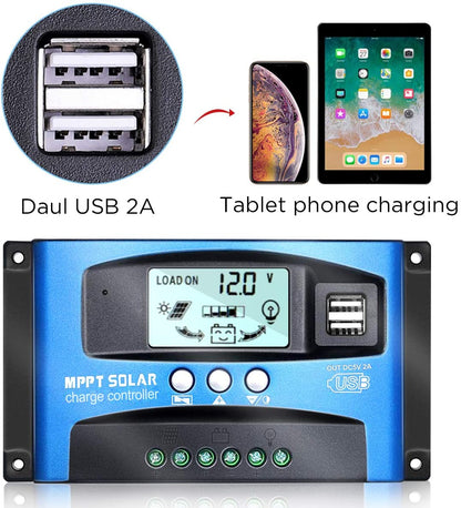 PowMr Solar MPPT 100A 60A 50A 40A 30A Charge Controller Dual USB LCD Display 12V 24V Solar Cell Solar Panel Charge Regulator