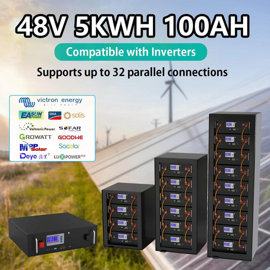 Bateria LiFePO4 48V 100AH ​​- Bateria Solar de Lítio 5KW 6000+ Ciclos PC Controle RS485/CAN Comunicação para Armazenamento de Energia Doméstica