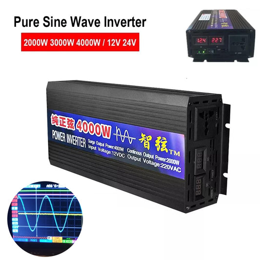 Inversor de onda senoidal pura carro mini transformador de tensão 2000 W 3000 W 4000 W energia solar DC 12 V 24 V para AC 220 V 110 V conversor