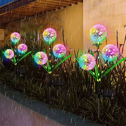 LED Outdoor Solar Lights Landscape Pathway Lighting Waterproof 1/3 Heads Dandelion Lawn Lamps for Park Patio Garden Decoration