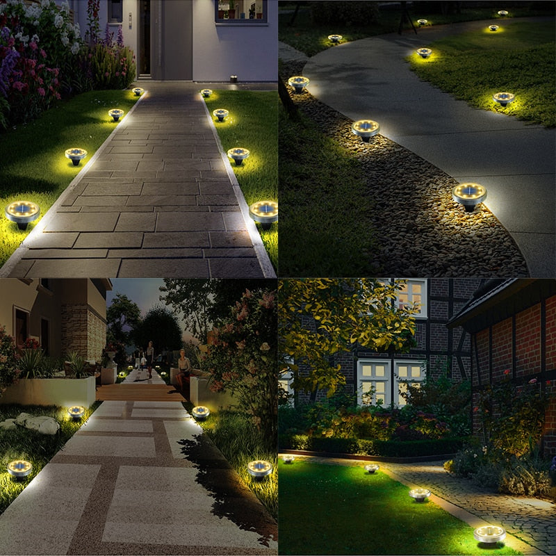 Luces de tierra con energía solar IP65, luces de disco LED impermeables para exteriores para jardín, iluminación de camino de paisaje antideslizante para césped de Patio