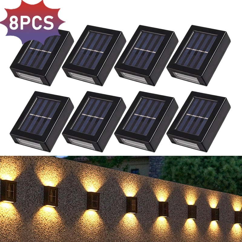 Lámparas de pared solares LED Valla exterior Cubierta Camino Jardín Patio Camino Escaleras Luces