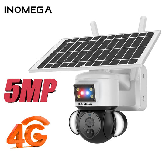 Caméra de sécurité externe INQMEGA 5MP - Caméra à énergie solaire WIFI Caméras de surveillance à domicile 4G Caméra de vidéosurveillance Panneaux solaires puissants