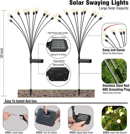 8Pack Solar Firefly Light, Solar Swaying Lights Large Solar Capacity High-Power solar