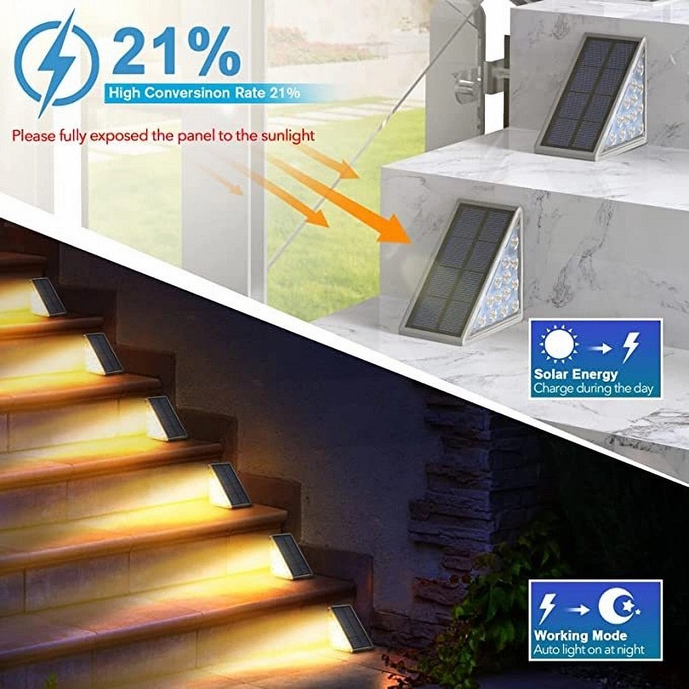 Iluminación solar para escaleras, jardín, exterior, carga automática, luz solar, jardín exterior y terraza, decoración, lámpara solar led externa