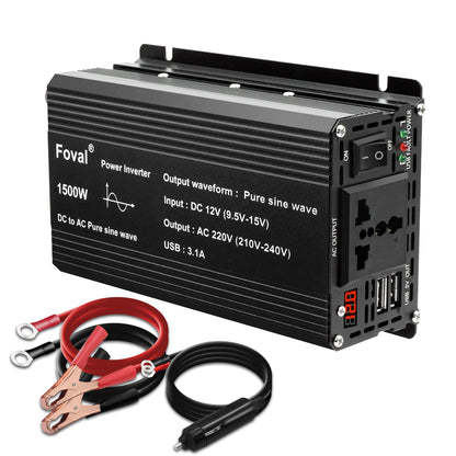 DC 12V to AC 220V Pure Sine Wave Inverter 1000W/1500W/2200W/2600W/3000W LED Voltmeter Converter Transformer Universal EU Socket