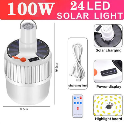 Solar Light Bulb Camping Solar LED Light USB Rechargeable 5Lighting Modes Tent Hanging Bulb for Outdoor Hiking Emergency Outage