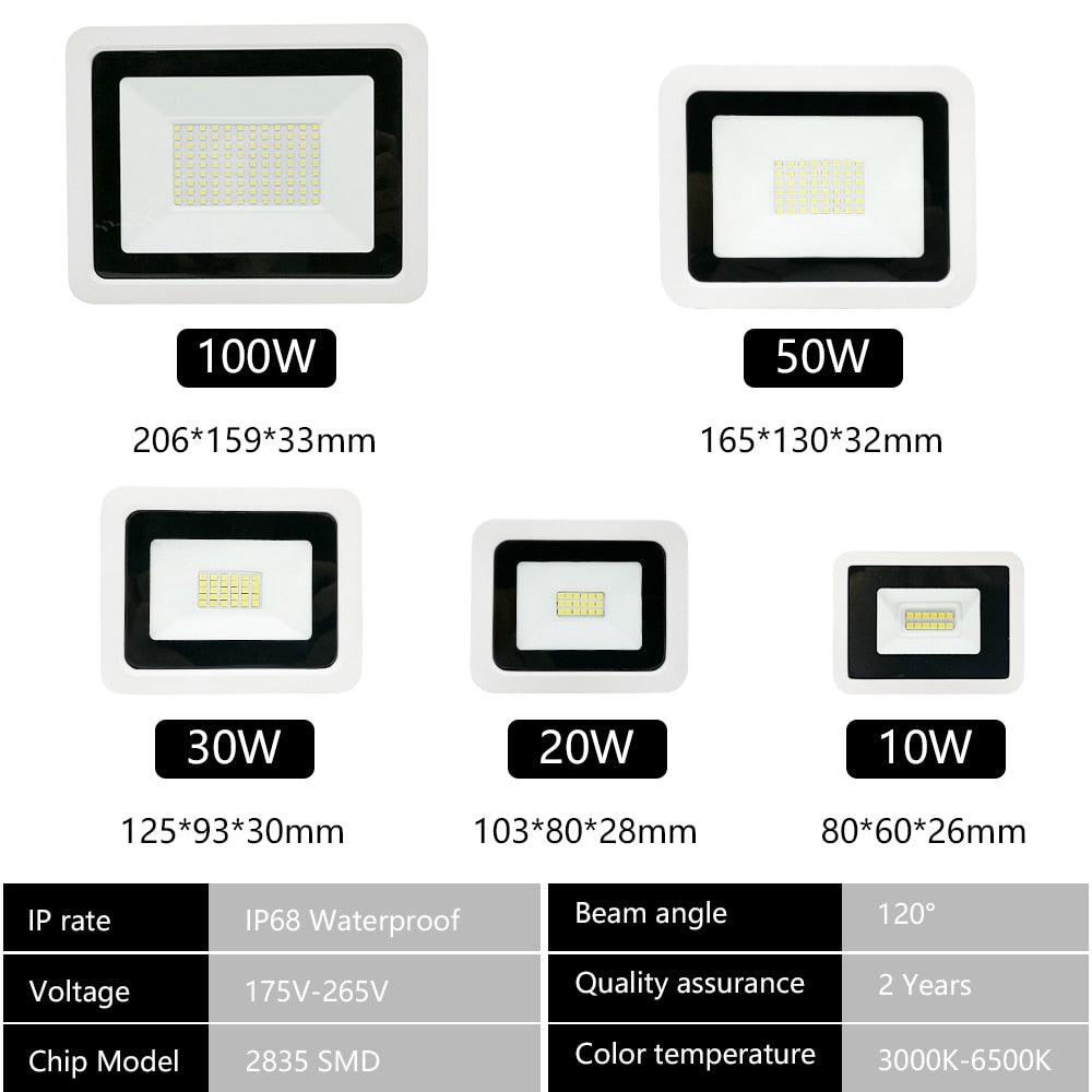 LED Flood Light IP68 Waterproof AC 220V 10W 20W 30W 50W 100W Outdoor Garden Projector Lighting Spotlight Wall Lamps Flood Lights