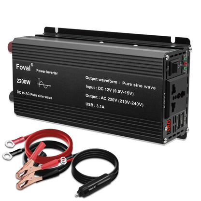 DC 12V to AC 220V Pure Sine Wave Inverter 1000W/1500W/2200W/2600W/3000W LED Voltmeter Converter Transformer Universal EU Socket