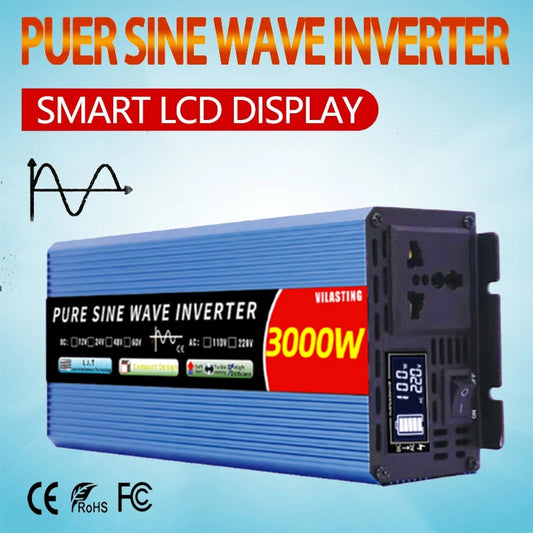 Micro inversor 12v/24v 110v/220v onda sinusoidal pura 5000w 4000W 3000W 2000W CC a CA 50/60HZ pantalla LCD inteligente convertidor de potencia