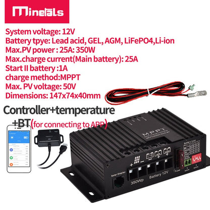 MPPT Controller 12v 25a Unterstützung Bluetooth APP Smart Solar Lade Controller Dual batterie MPPT Solar Regler Für RV Regler