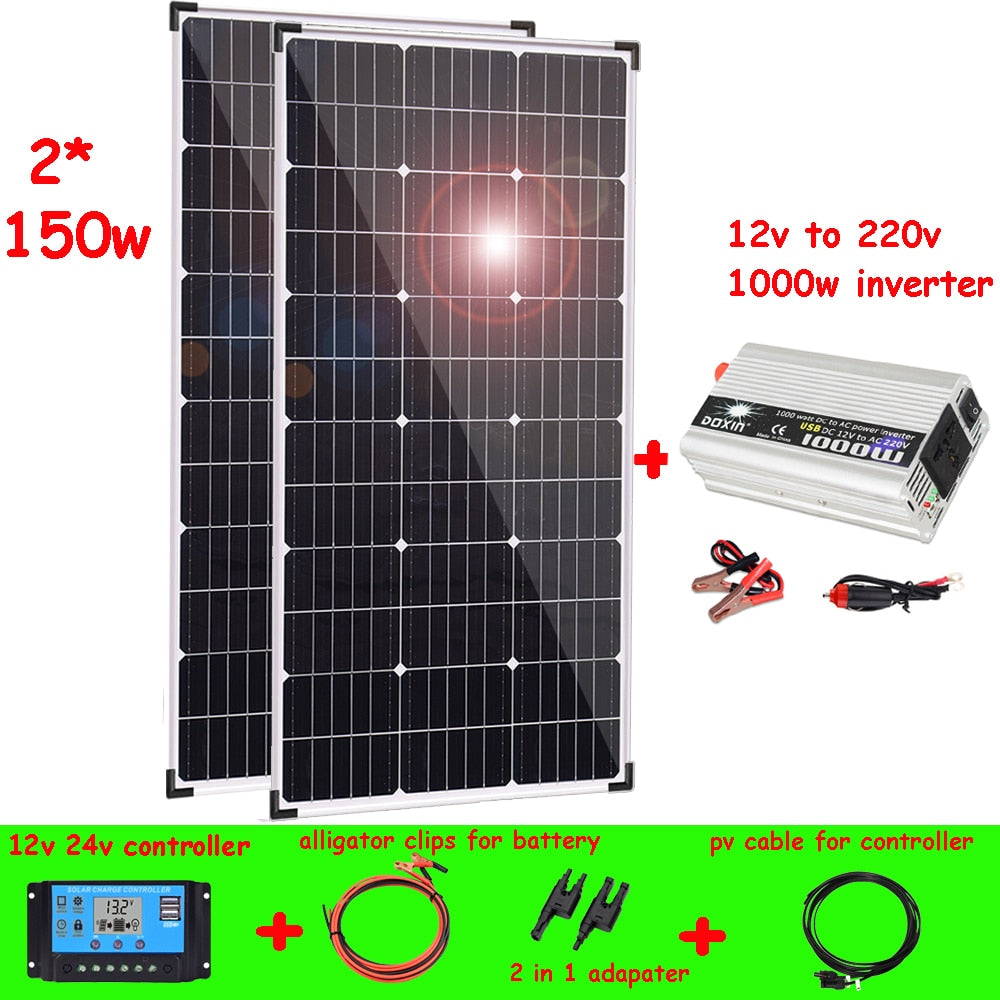 solar panel aluminum frame kit complete 12v 300w 150w photovoltaic panel system for home car camper RV boat outdoor waterproof