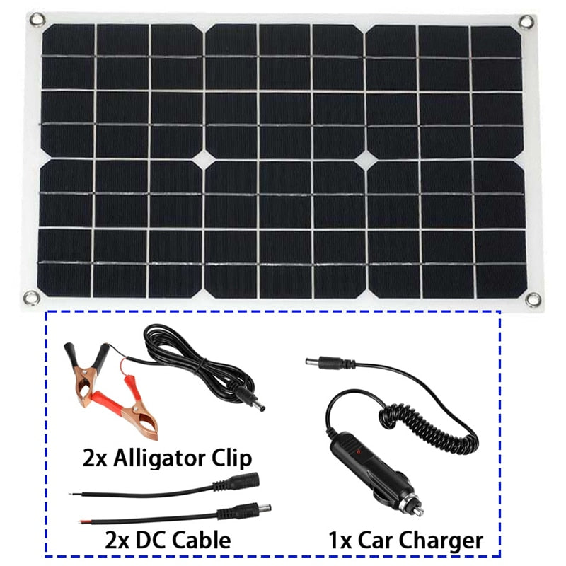 12V to 110V/220V Solar Panel, 2x Alligator 2x DC Cable Ix Car Charger