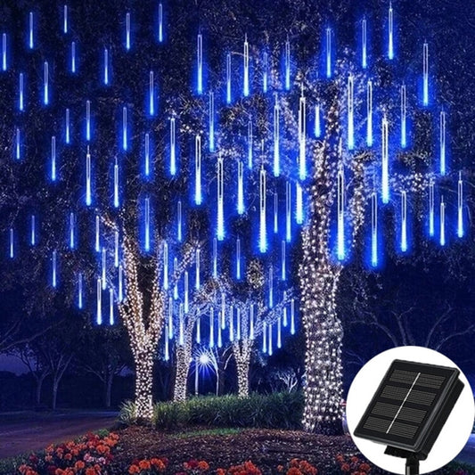 Luzes de natal para chuva de meteoros solares ao ar livre 10 tubos 192 led pendurar luzes de corda para jardim árvore festa de férias lâmpada de decoação