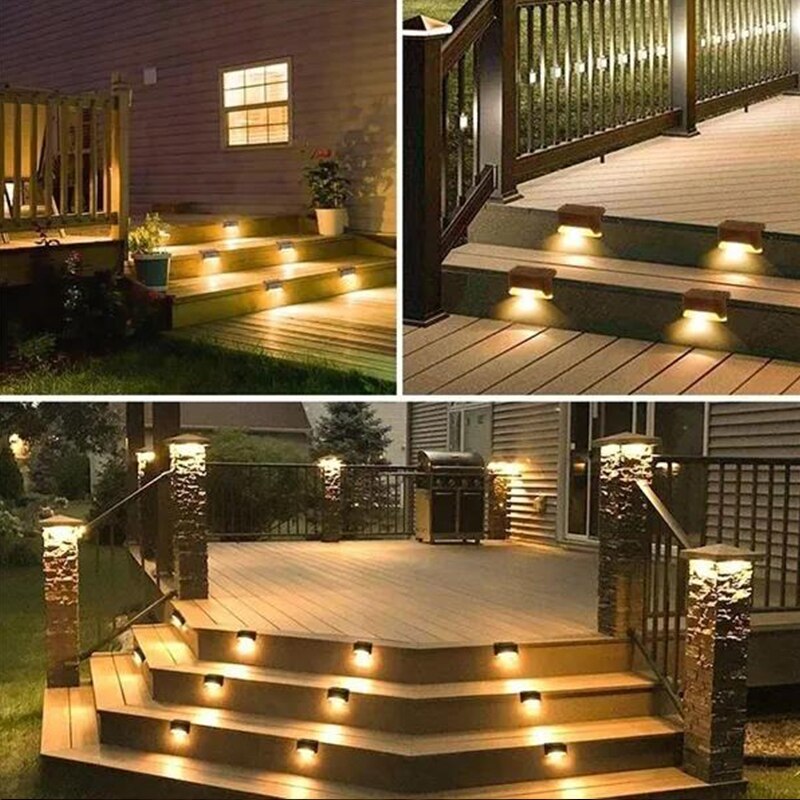 Lot de 16 lampes solaires pour terrasses extérieures étanches à LED pour balustrade, escaliers, clôtures, patios et allées