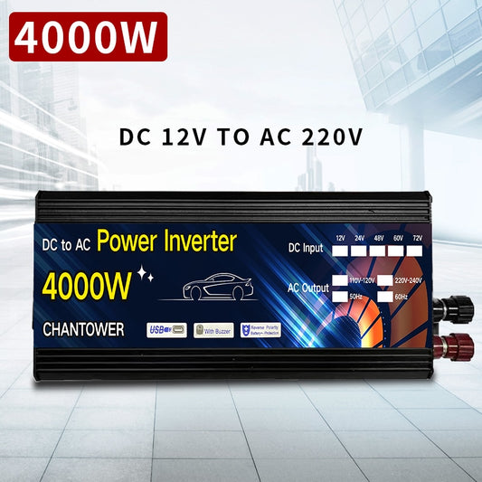 Inversor solar DC 12V a AC 220V 2000W 3000W 4000W Inversor de onda sinusoidal modificada Transformador de voltaje Convertidor de potencia Inversor de automóvil