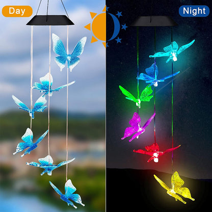 Color changing Solar Wind Chime Crystal Ball Hummingbird Wind Chime Lamp Waterproof Outdoor Use for Courtyard Garden Decoration