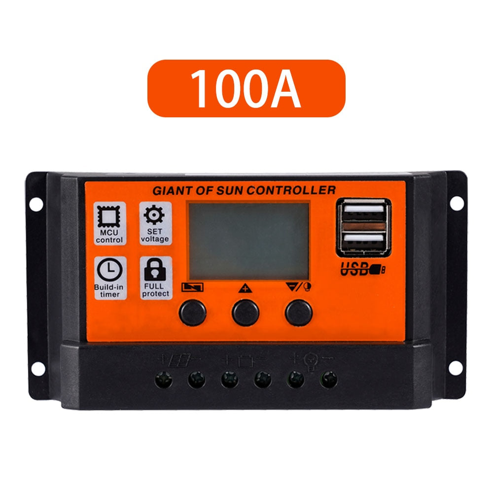 Controlador de carregamento solar 10A 30A 60A 80A 100A painel solar automotivo display LED duplo USB 5V equipamento regulador de carregamento