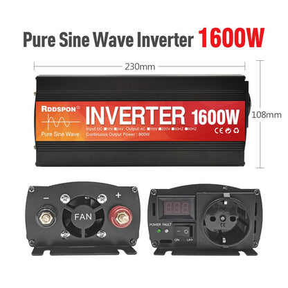 Nuovo inverter a onda sinusoidale pura 1000W-4000W Inverter per auto solari con display a LED Convertitore di tensione CC 12V 24V a CA 220V