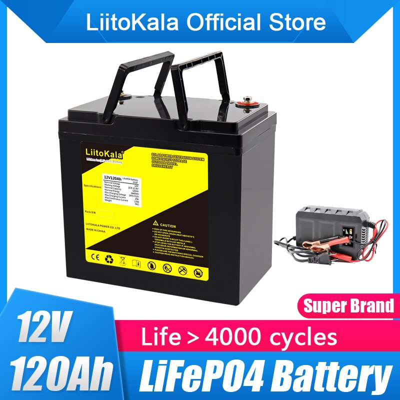 LiitoKala 12 V 120 Ah Kapazität Lifepo4 12,8 V Batterie Solarbatterie Pack RV wiederaufladbares Lithium-Eisen mit BMS für Outdoor-Camping