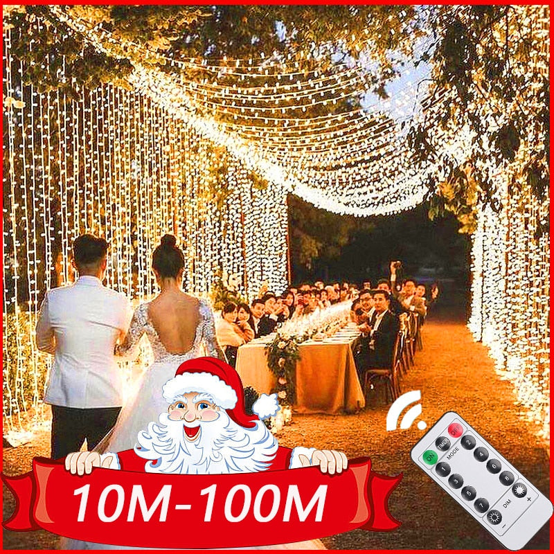 5M-100M Garland LED String Light Christmas Fairy Lights Outdoor for Tree Garden Street Wedding Party Patio New Year Decoration