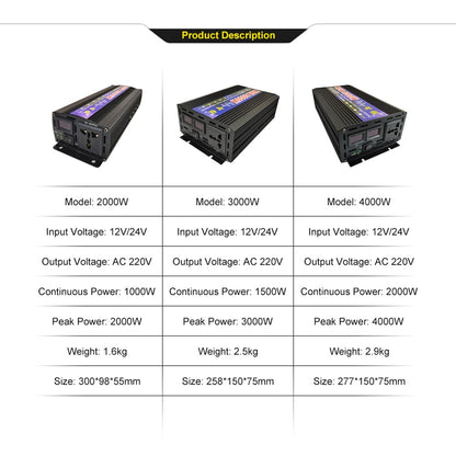 Inversor de onda sinusoidal pura, banco de energía para el hogar o el coche, 2000W/3000W/4000W DC 12V 24V a Ac 220V, convertidor e inversor Solar de voltaje