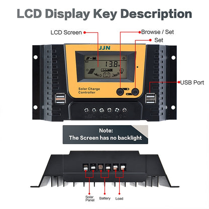 MPPT Solar Charge Controller 12v 24v 48v 10A 50A 80A Solar Controller Solar Panel Battery Regulator Dual USB 5V LCD Display