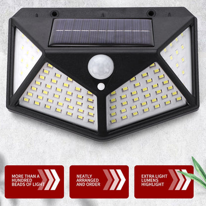 Lampada da giardino a LED per esterni a energia solare Lampade da parete a induzione per il corpo umano Quattro lati 100LED Ricarica per decorazioni per la casa Luci stradali