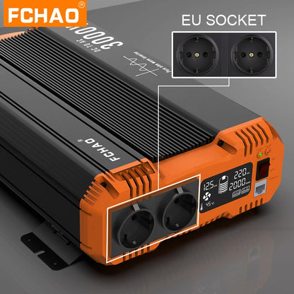 FCHAO 5000W Solar Power pure sine wave inverter 12v 24v To 220V LCD Display Home Voltage Converter EU Socket Remote Controller