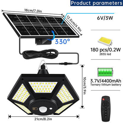 Solar Pendant Lights Outdoor Indoor with Remote 180LED Solar Shed Light Motion Sensor 5 Lighting Modes for Garage Patio Barn