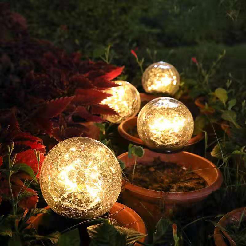 Luce solare a LED per esterni Corte Crack Lampada a sfera in vetro Lampada da giardino sepolta impermeabile Lampada da balcone Decorazione natalizia