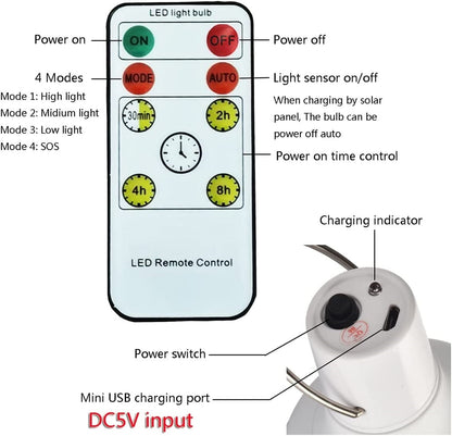 LED ampoule solaire lumière étanche extérieur 5V USB chargé suspendu lumière du soleil d'urgence alimenté lampe Portable puissant intérieur maison