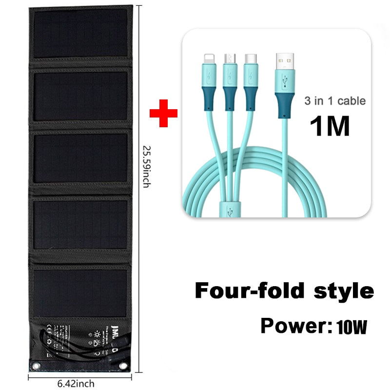 JMUYTOP plegable usb 5v paneles solares 10w 7w batería banco de energía para teléfono celular iphone xiaomi samsung 3in1 kit de Cable de carga