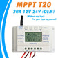 PowMr MPPT T20 Controlador de carga solar 12V 24V Auto MPPT+PWM 20A 260W Display LCD Painel solar Regulador de bateria Max PV 48V OEM