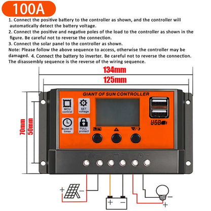 Contrôleur de charge solaire 10A 30A 60A 80A 100A Automobile panneau solaire LED affichage double USB 5V régulateur de charge équipement