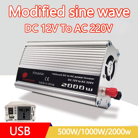 Wechselrichter 12V 220V Modifizierter Sinus-Wechselrichter 500W 1000W 2000W Hochleistungs-USB-Buchse Auto-Inverter-Konverter Auto-Solar-Wechselrichter