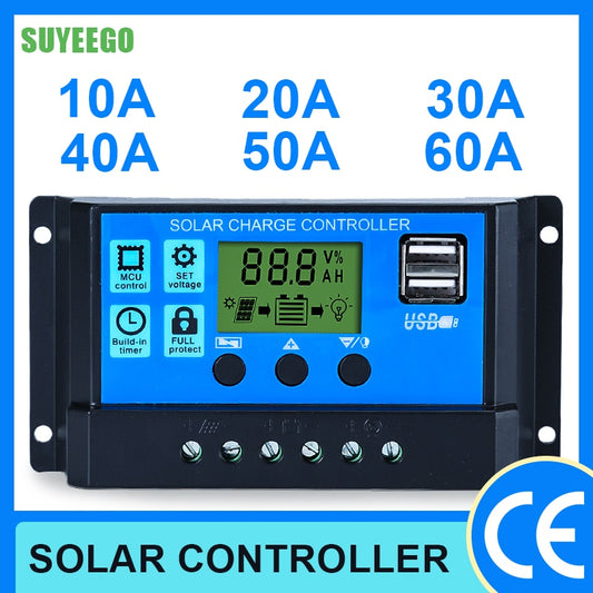 SUYEEGO 30A 20A 10A régulateur solaire 12v mppt 24v pwm contrôleur de charge solaire chargeur de panneau solaire régulateur de batterie 5v sortie cc