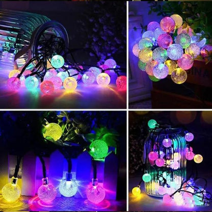 Solar String Lights Outdoor Crystal Fairy Light Chritmas Garland 8 Modes Waterproof Patio Light for Garden Party Decor