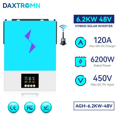 Onduleur solaire hybride DAXTROMN 3.6KW 6.2KW 48V 220V 80A MPPT contrôleur solaire 90-450V onduleur réseau avec retour de réseau Wifi