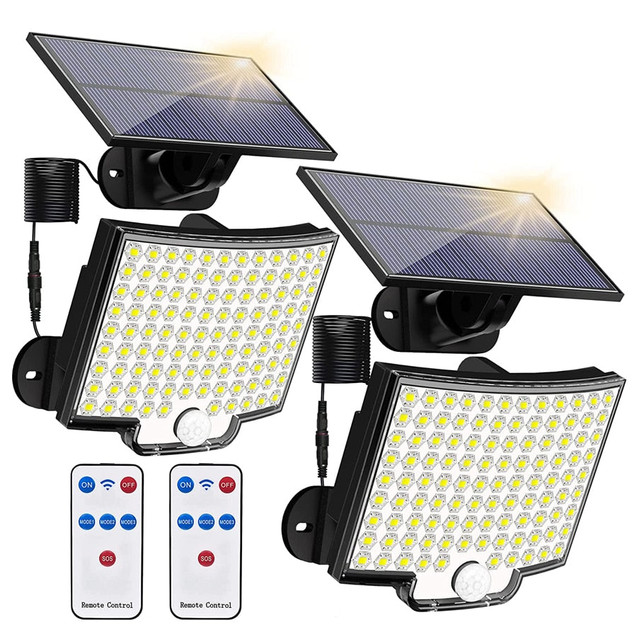 Lampe solaire à LED extérieure 106 projecteurs à LED lampe IP65 capteur de mouvement étanche à induction humaine lumières de sécurité contre les inondations solaires 3 modes