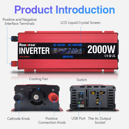 Inverter di energia solare 600W 1000W 2000W Onda sinusoidale modificata USB Car Inverter DC 12V 24V AC 110V 220V Trasformatore Convertitore di tensione