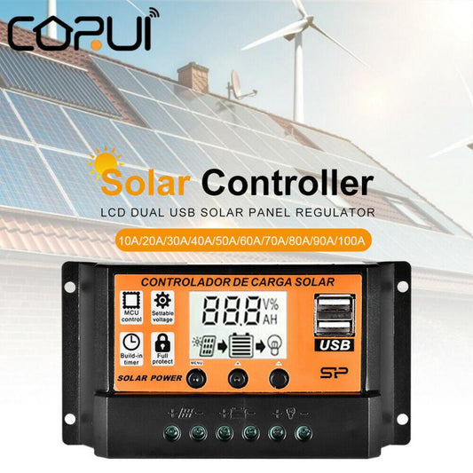 Controlador de carga Solar CORUI, controlador de Panel Solar, pantalla LCD, 12V/24V, MPPT/PWM, Control de retardo de luz, hogar inteligente