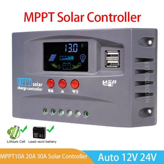 Nuevo 10A 20A 30A 12V 24V MPPT Controlador de carga solar 50VDC PV Regulador Pantalla colorida para litio Lifepo4 GEL Ácido de plomo