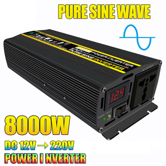 Reiner Sinus-Wechselrichter, DC 12 V bis AC220 V, 8000/6000/4000/3000 W, tragbarer Power-Bank-Konverter, Solar-Wechselrichter